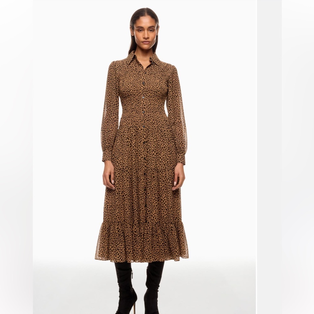 Michael Kors Brown Animal-Print Tiered Midi Dress